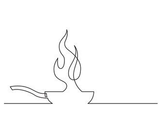 Wall Mural - continuous line drawing vector illustration with fully editable stroke of frying pan with fire