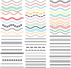Collection of Embroidery Sewing stitches sew seamless brush strokes	 002