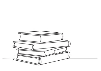 Wall Mural - continuous line drawing vector illustration with fully editable stroke of pile of books