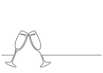 Wall Mural - continuous line drawing vector illustration with fully editable stroke of two glasses of champagne