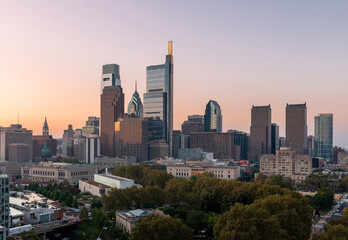 Sticker - Philadelphia Skyline with Business District Area. Beautiful Morning Sunlight and Sky. Pennsylvania.