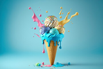 melting ice cream cone. created with generative ai technology.