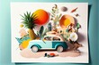 © Pixel Matrix - A summer vacation-themed unusual trendy art paper collage design. Generative AI