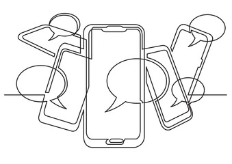 Wall Mural - continuous line drawing vector illustration with fully editable stroke of social media on mobile pho