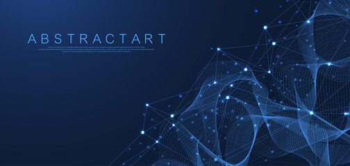 Global network connection concept. Big data visualization. Social network communication in the global computer networks. Internet technology. Business. Science. Vector illustration