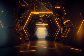 Poster - Beautiful Abstract polygonal  Round light underground tunnel, light corridor, neon light.