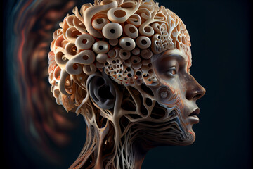 Poster - Beautiful abstract The human head is made of mushrooms.