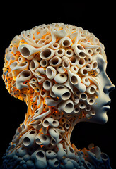Poster - Beautiful abstract The human head is made of mushrooms.