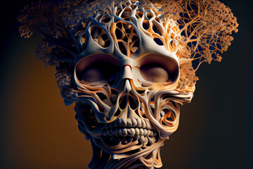 Poster - Beautiful abstract The human head is made of mushrooms. Generative AI technology.