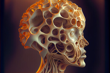 Poster - Beautiful abstract The human head is made of mushrooms.