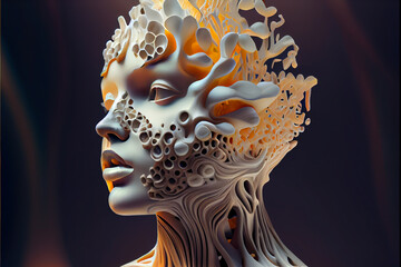 Poster - Beautiful abstract The human head is made of mushrooms.