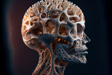 Poster - Beautiful abstract The human head is made of mushrooms.