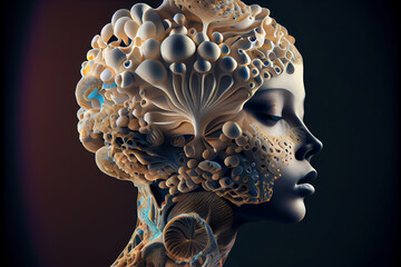 Poster - Beautiful abstract The human head is made of mushrooms.