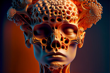 Poster - Beautiful abstract The human head is made of mushrooms.