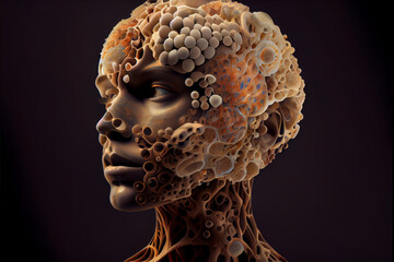 Poster - Beautiful abstract The human head is made of mushrooms.