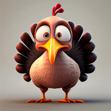 Beautiful  Cute Adorable Cartoon Turkey Character. 