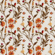 Embroidery floral seamless pattern. Vintage style embroidered flowers repeating fabric backdrop. Generative AI