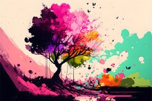 Abstract Watercolor Background With Tree