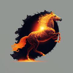 Wall Mural - fiery running horse with a fluttering mane in the rays of the sun on a black background