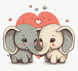 Two cute elephants in love look at each other