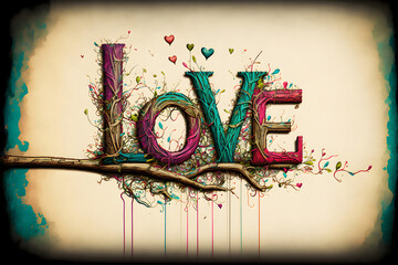 love wallpaper / background, perfect for valentine's day, illustration of love text in a cute style,