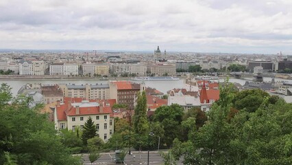 Wall Mural - Danube River Cityscape Cloudy Summer Day Panorama Budapest Hungary