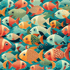 Wall Mural - background of various cartoon fish gift wrapping tape