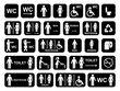 Public toilet icon set vector illustration. Restroom sign symbol man woman people unisex washroom bathroom stick figure silhouette pictogram