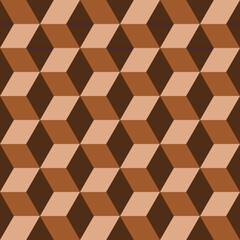 Seamless vector graphic of a patchwork design in neutral colours. It is based on a continuous stack of three dimensional cubes