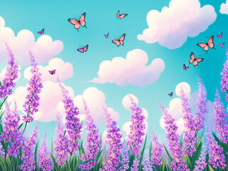 Wall Mural - spring high meadow landscape illustration - generative ai image