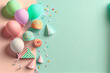 Festlicher Hintergrund mit Luftballons, Konfetti und Platzhalter zum Geburtstag - Generative Ai