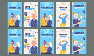 happy retirement party social media stories vector flat design