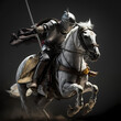 © Thomas_Blender - Black knight on horseback. Generative AI..