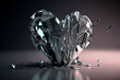 Shattered heart crystal, melting and broken heart on a soft pink and grey background. Digital painting and photorealistic mix. Made with generative AI technology. 