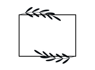 Wall Mural - simple geometric flower frame. beautiful rectangular icon or border with grass or plant. design elem
