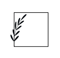 Wall Mural - simple geometric flower frame. organic icon or square thin border with flowering plant branch. desig