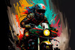 Motocyklista kolorowa abstrakcja ekspresjonizm akryl obraz