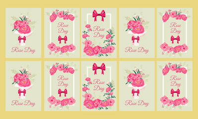 Wall Mural - rose day greeting social media stories vector flat design