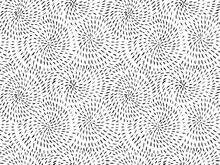 Dotted, Dashed Lines Seamless Pattern. Black And White Vector Hatching Texture. Spirals Seamless Doodle Pattern. Circular And Swirl Shapes With Short Lines And Dashes. Brush Drawn Random Strokes.
