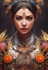 Poster - Portrait of a beautiful priestess. Image of an ancient princess. Generative AI Art