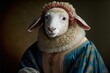 Created with Generative AI technology. portrait of a sheep in renaissance clothing