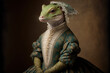 Created with Generative AI technology. portrait of a lizard, gecko in renaissance clothing