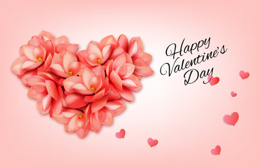Fototapete - Heart Shaped Magnolia Flowers. Valentine's Day background. Vector illustration
