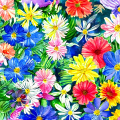 Sticker - 3d Wallpaper gemalte Sommer Blumen mit Wasserfarben