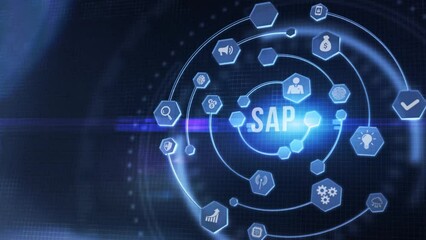 Internet, business, Technology and network concept. SAP System Software Automation concept on virtual screen data center. 3d illustration.