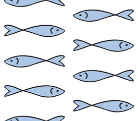 Wall Mural - Vector seamless pattern of hand drawn doodle sketch colored fish isolated on white background