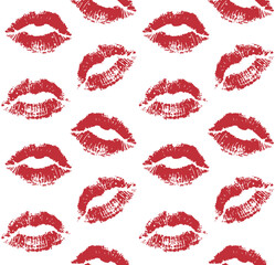 Sticker - Vector seamless pattern of red lipstick lips kiss imprint isolated on white background