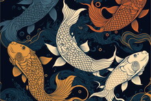 Japanese Seamless Pattern, Koi Fish, Made By AI,Artificial Intelligence