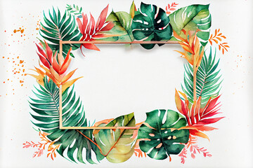 Wall Mural - Tropical frames with leaves, flowers for party invitations, sale posters and wedding cards. Collection of templates.