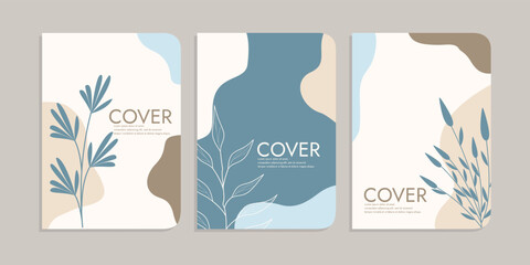 set of book cover designs with hand drawn floral decorations. abstract retro botanical background.si